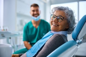 Woman smiling in exam chair